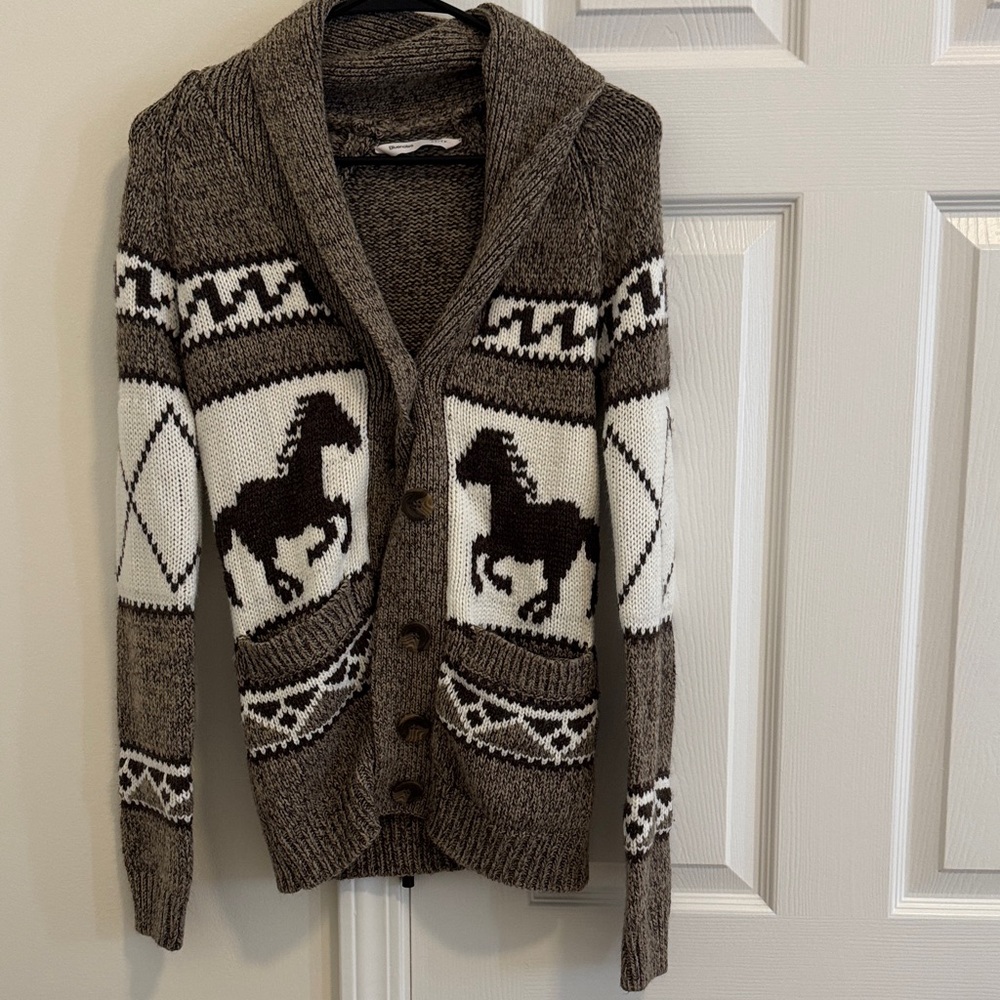 Bluenotes Brown and White Horse Pattern Cardigan